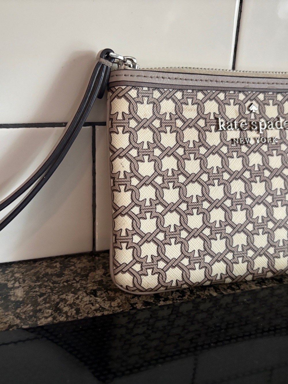 kate spade Beige and Taupe Patterned Wristlet